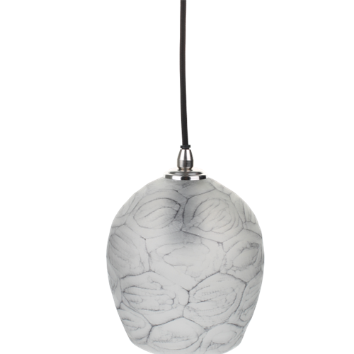 Cloud pendel 1 i metal Krom med Hvid-Grå glasskærm, MAX 40W E27, diameter 16 cm, højde 27 cm, ophæng 150 cm.